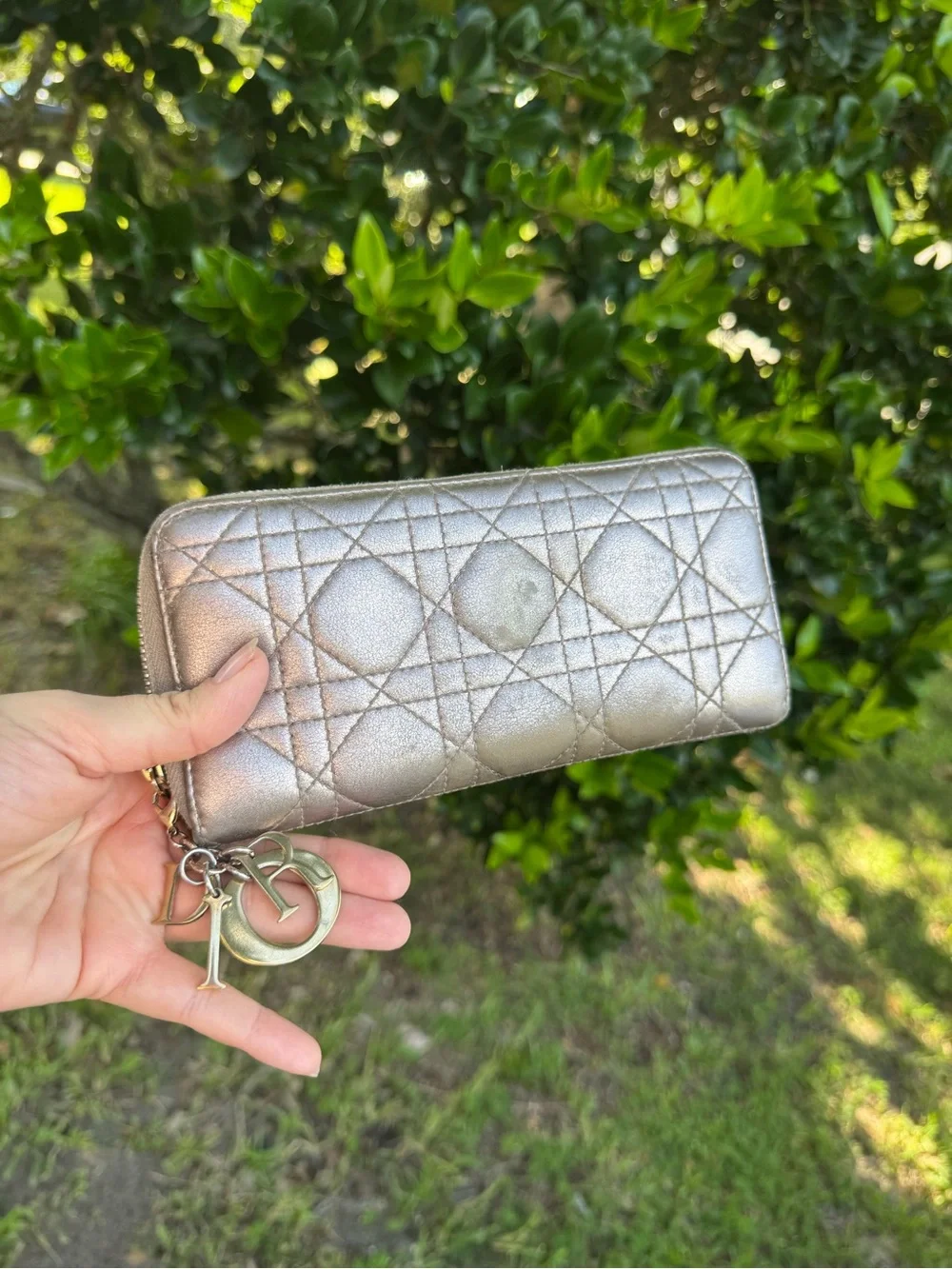 Christian Dior Lady Dior Voyageur wallet Long Cannage Wallet with charm